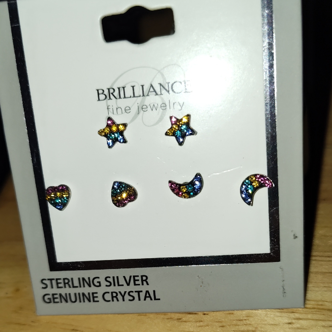 Brilliance Sterling Silver Multicolor Crystal Earrings